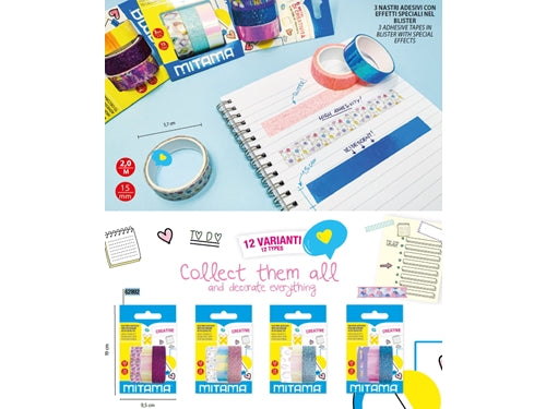 SET 3 NASTRI MISTI GLITTER LAMINATI IRIDESC MIT